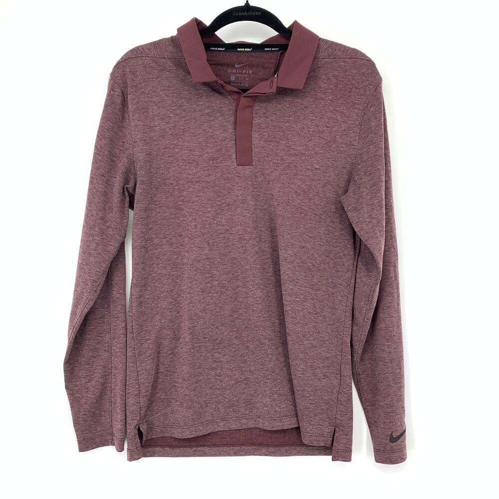 Nike Dri Fit Long Sleeve Collared Shirt Mens Size Small Heathered Maroon